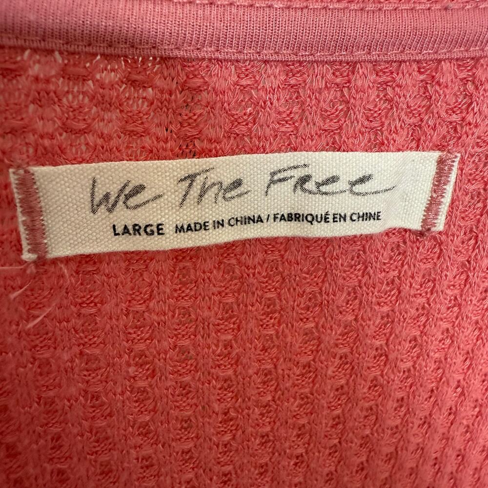 FREE PEOPLE Women's Large Santa Clara Oversized V Neck Thermal Sweater Top Pink - Picture 9 of 14